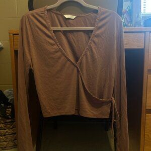 Lucky Brand Mauve Wrap Long Sleeve Top
